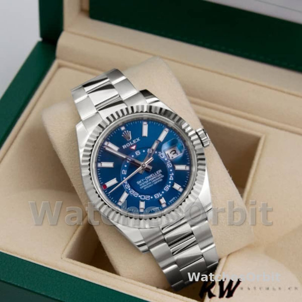 Replica Rolex Sky-Dweller 42mm-m336934 0005-acciaio inossidabile-calendario blu Uomo