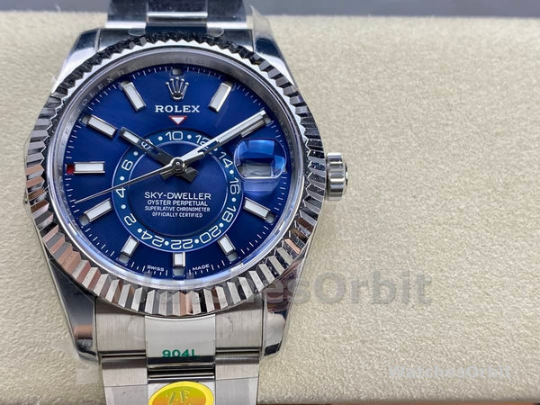 Replica Rolex Sky-Dweller 42mm-m336934 0005-acciaio inossidabile-calendario blu Uomo