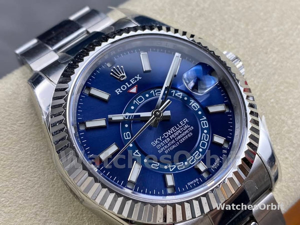 Replica Rolex Sky-Dweller 42mm-m336934 0005-acciaio inossidabile-calendario blu Uomo
