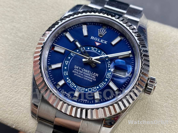 Replica Rolex Sky-Dweller 42mm-m336934 0005-acciaio inossidabile-calendario blu Uomo