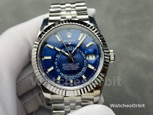 Replica Rolex Sky-Dweller 42mm-m336934 0006-Ghiera scanalata-Calendario blu Uomo