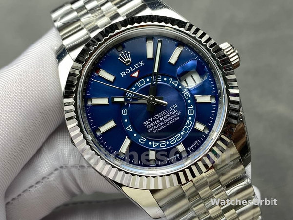 Replica Rolex Sky-Dweller 42mm-m336934 0006-Ghiera scanalata-Calendario blu Uomo