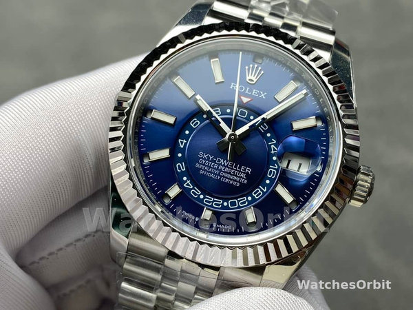 Replica Rolex Sky-Dweller 42mm-m336934 0006-Ghiera scanalata-Calendario blu Uomo