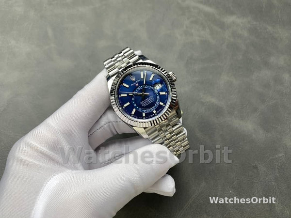 Replica Rolex Sky-Dweller 42mm-m336934 0006-Ghiera scanalata-Calendario blu Uomo