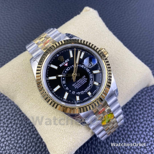 Mens Rolex Sky Dweller 42mm Yellow Gold Oyster M336933 0004 Mens Black Dial Replica Watch Image