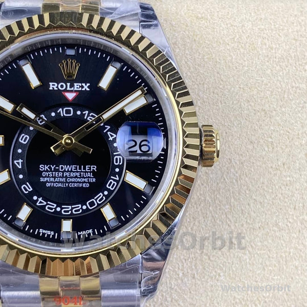 Mens Rolex Sky Dweller 42mm Yellow Gold Oyster M336933 0004 Mens Black Dial Replica Watch Image