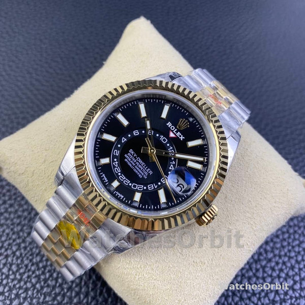 Mens Rolex Sky Dweller 42mm Yellow Gold Oyster M336933 0004 Mens Black Dial Replica Watch Image