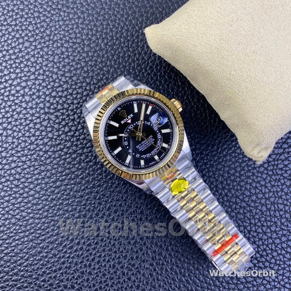 Mens Rolex Sky Dweller 42mm Yellow Gold Oyster M336933 0004 Mens Black Dial Replica Watch Image