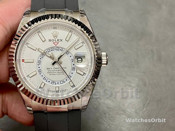 Mens Rolex Sky-Dweller 42-M336239 0003, White Gold, White Dial, Oysterflex White Dial Replica Watch Image