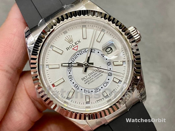 Mens Rolex Sky-Dweller 42-M336239 0003, White Gold, White Dial, Oysterflex White Dial Replica Watch Image
