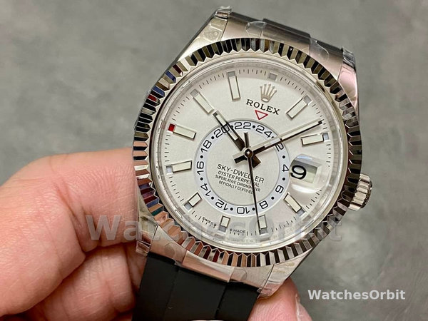 Mens Rolex Sky-Dweller 42-M336239 0003, White Gold, White Dial, Oysterflex White Dial Replica Watch Image