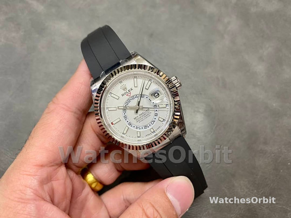 Mens Rolex Sky-Dweller 42-M336239 0003, White Gold, White Dial, Oysterflex White Dial Replica Watch Image