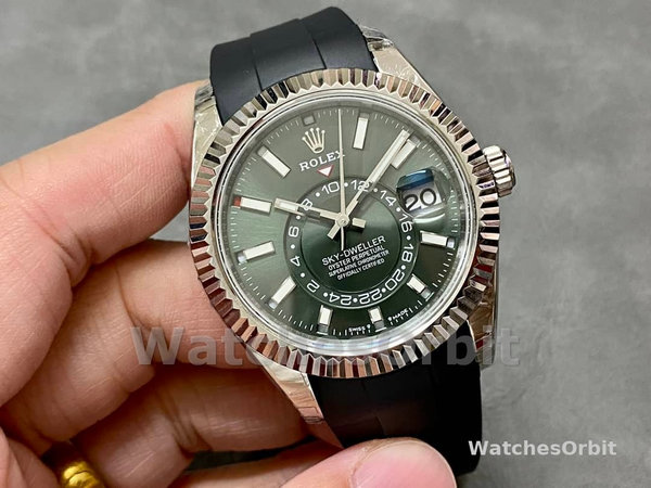 Mens Rolex Sky Dweller 42mm Black Dial Rubber Strap M336239 0002 Mens Green Dial Replica Watch Image