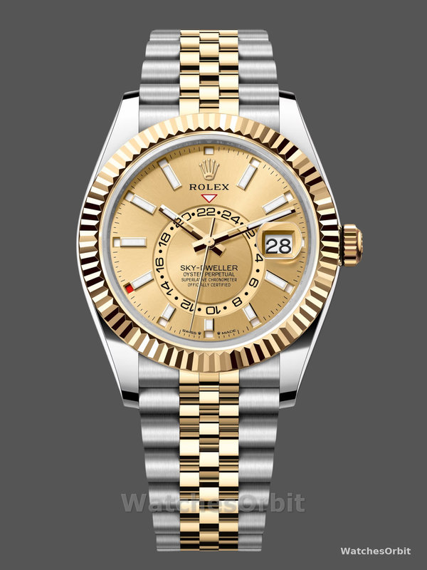 Rolex Sky Dweller 42mm Champagne Dial Stick Markers Jubilee M336933 0002 Men's Watch