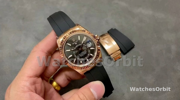 Replica Heren Rolex Sky-Dweller 42-m336235 0004, Leisteen wijzerplaat, Oysterflex, Grijze wijzerplaat
