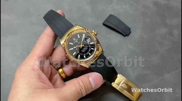 Replica Rolex Sky-Dweller-m336238 0002, 42 mm, oro giallo, quadrante nero, Uomo Nero