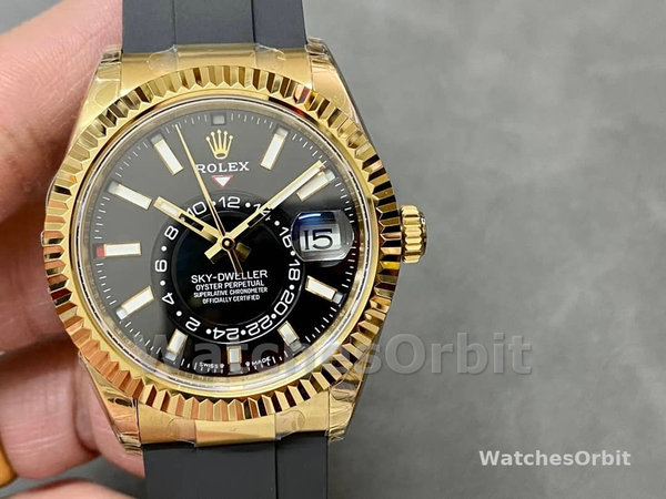Replica Rolex Sky-Dweller-m336238 0002, 42 mm, oro giallo, quadrante nero, Uomo Nero
