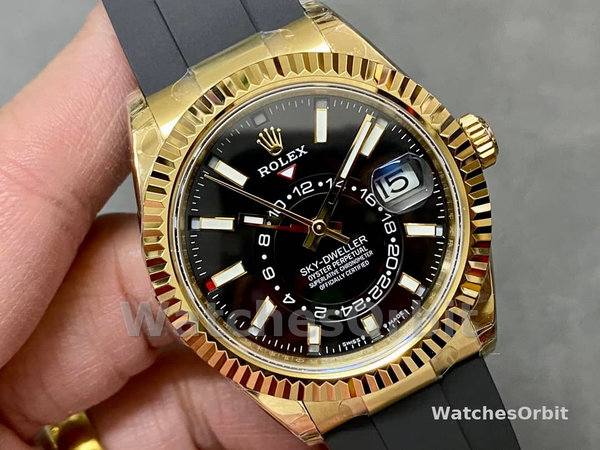 Replica Rolex Sky-Dweller-m336238 0002, 42 mm, oro giallo, quadrante nero, Uomo Nero