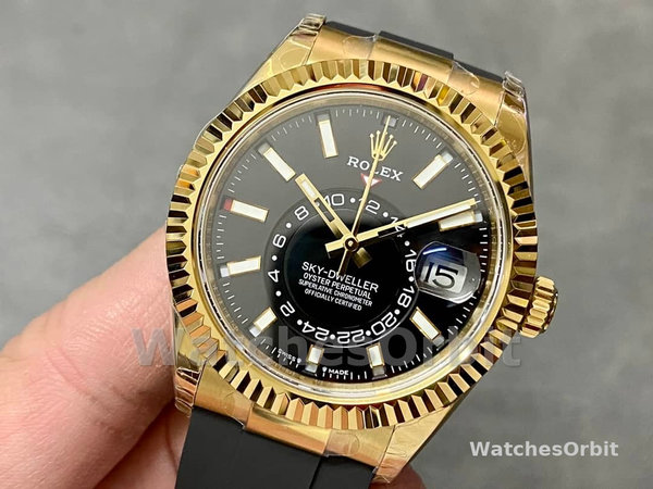 Replica Rolex Sky-Dweller-m336238 0002, 42 mm, oro giallo, quadrante nero, Uomo Nero