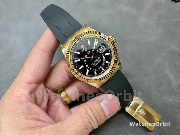 Replica Rolex Sky-Dweller-m336238 0002, 42 mm, oro giallo, quadrante nero, Uomo Nero