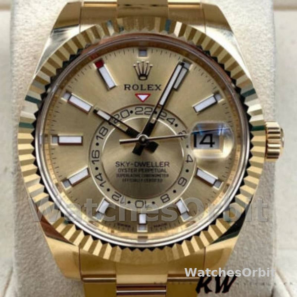 Replica Rolex Sky-Dweller 42mm Uomo-m336938-0004-Dal quadrante oro giallo-champagne Champagne