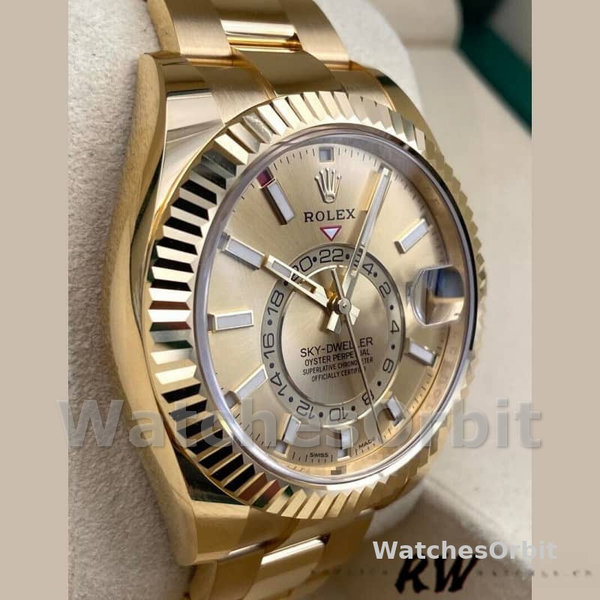 Replica Rolex Sky-Dweller 42mm Uomo-m336938-0004-Dal quadrante oro giallo-champagne Champagne