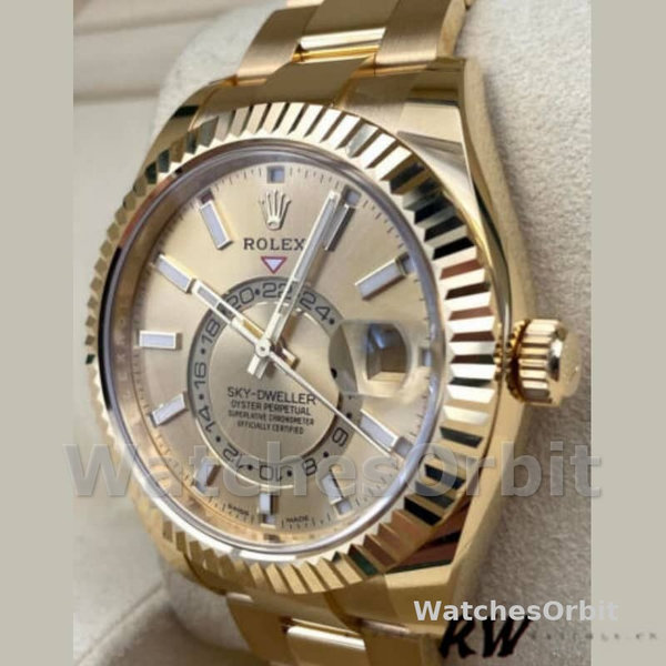 Replica Rolex Sky-Dweller 42mm Uomo-m336938-0004-Dal quadrante oro giallo-champagne Champagne