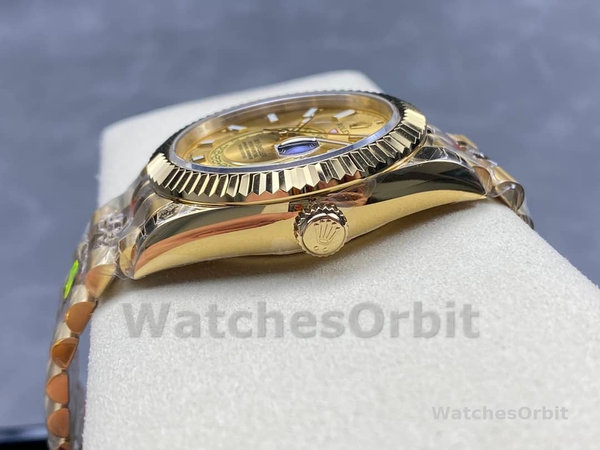 Replica Rolex Sky-Dweller 42mm Uomo-m336938-0004-Dal quadrante oro giallo-champagne Champagne