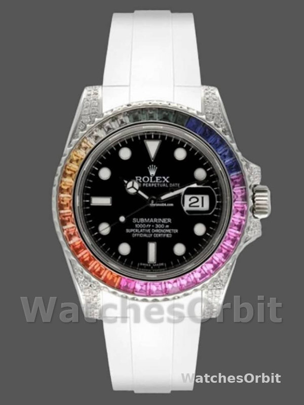 Rolex Submariner 116610 Black Dial White Rubber strap 40mm Mens Replica Watch