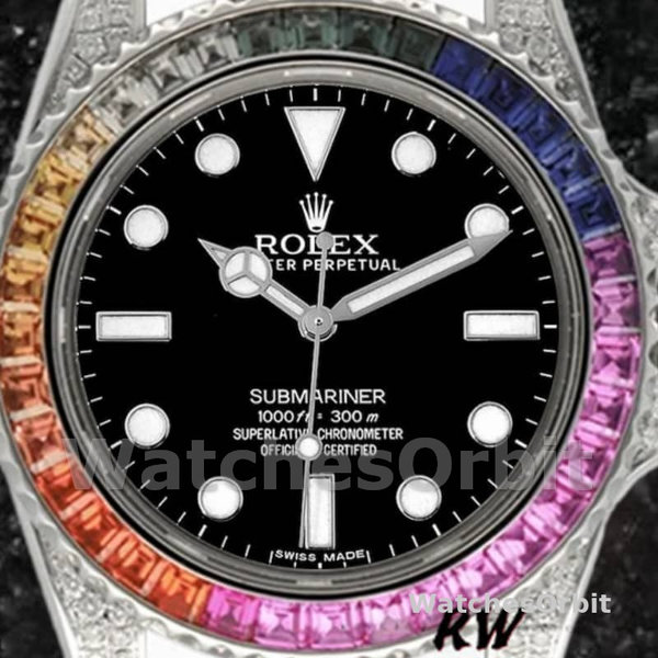 Men's Rolex Submariner 40mm Men's-116610-Black Dial-White Rubber Strap Black