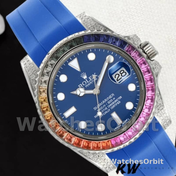 Mens Rolex Submariner 40mm Mens-116610-Blue Dial-Blue Rubber Strap Blue Replica Image