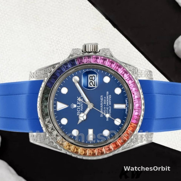 Mens Rolex Submariner 40mm Mens-116610-Blue Dial-Blue Rubber Strap Blue Replica Image