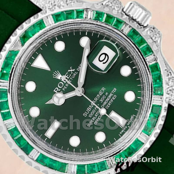 Mens Rolex Submariner 40mm Mens-116610-Green Dial-Rubber Strap Green Replica Image