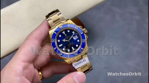 Men's Rolex Submariner 40mm Men's-116618-Yellow Gold-Blue Dial Blue