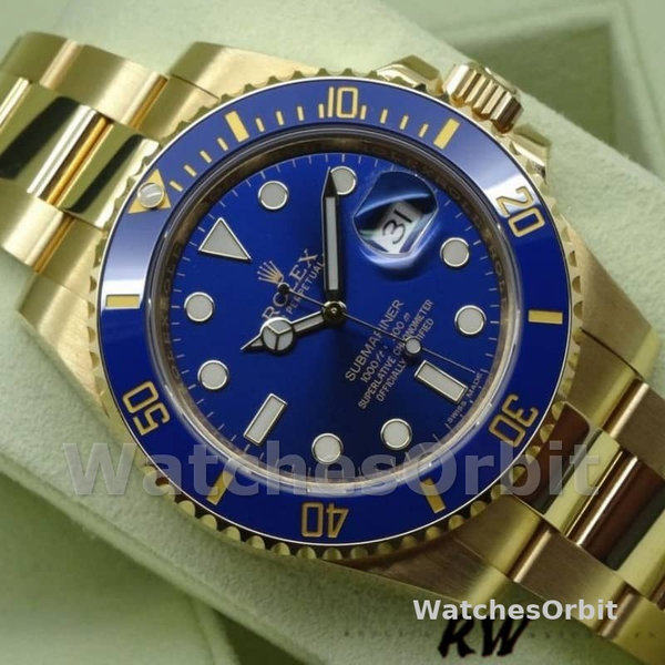 Mens Rolex Submariner 40mm Mens-116618-Yellow Gold-Blue Dial Blue Replica Image
