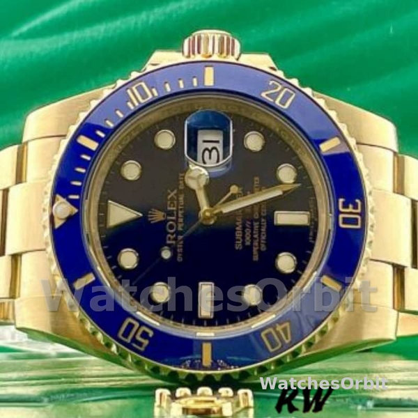 Mens Rolex Submariner 40mm Mens-116618-Yellow Gold-Blue Dial Blue Replica Image
