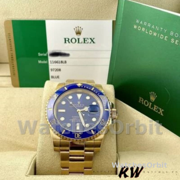 Mens Rolex Submariner 40mm Mens-116618-Yellow Gold-Blue Dial Blue Replica Image
