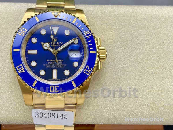 Mens Rolex Submariner 40mm Mens-116618-Yellow Gold-Blue Dial Blue Replica Image