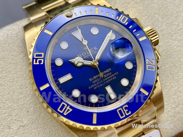 Mens Rolex Submariner 40mm Mens-116618-Yellow Gold-Blue Dial Blue Replica Image