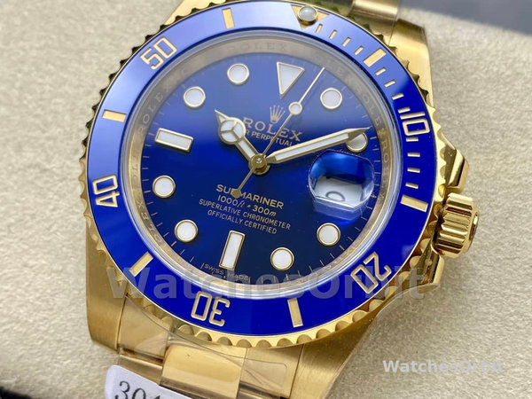 Mens Rolex Submariner 40mm Mens-116618-Yellow Gold-Blue Dial Blue Replica Image