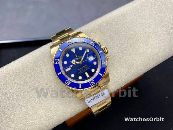 Mens Rolex Submariner 40mm Mens-116618-Yellow Gold-Blue Dial Blue Replica Image