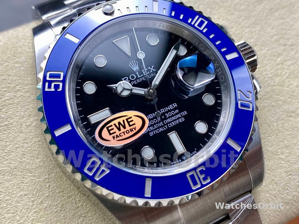 Mens Rolex Submariner 41mm Mens-126610-Blue Bezel-Black Dial Black Replica Image