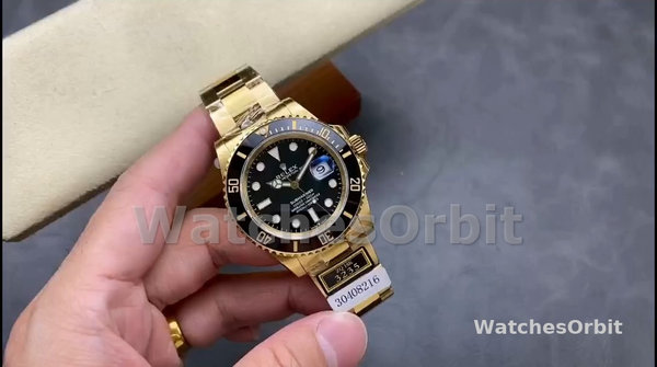 Replique Hommes Rolex Submariner 41mm Hommes-126618LN-Yellow Gold-Black Dial Black