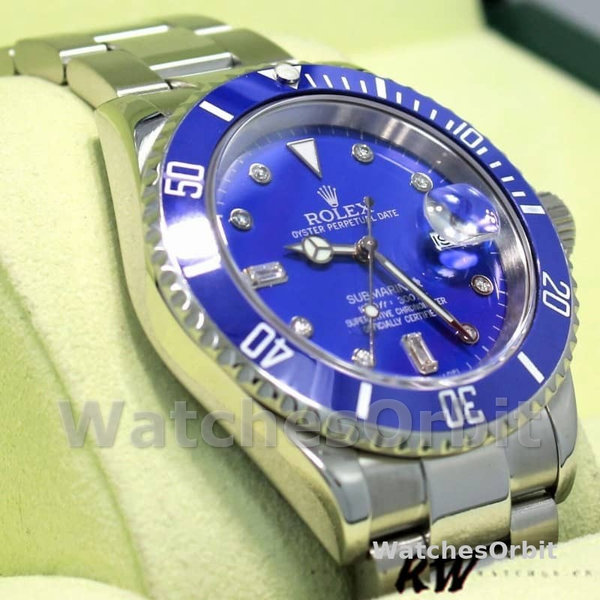 Men's Rolex Submariner 40mm Men's-16610-Stainless Steel-Blue Bezel-Diamond Dial Blue