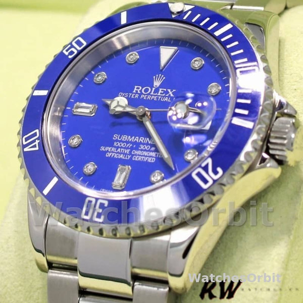 Rolex Submariner 16610 Stainless Steel Blue Bezel Diamond Dial 40mm Mens Replica Watch