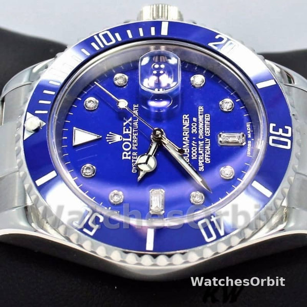 Rolex Submariner 16610 Stainless Steel Blue Bezel Diamond Dial 40mm Mens Replica Watch