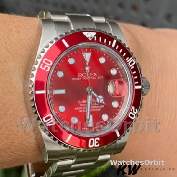 Replica Rolex Submariner 40mm Heren-16610-Roestvrij Staal-Roestvrij Wijzerplaat Rood