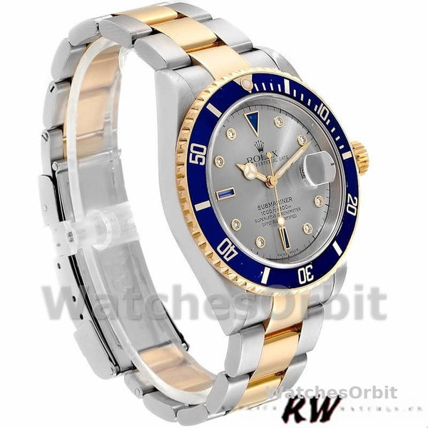 Men's Rolex Submariner 40mm Men's-16613-Steel & Gold-Diamond Sapphire Serti Dial Silver Serti&nbsp;<br />