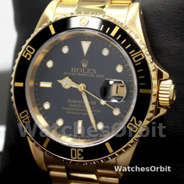 Replique Hommes Rolex Submariner 40mm Hommes-16618-Yellow Gold-Black Dial Black