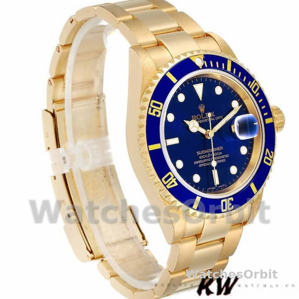 Men's Rolex Submariner 40mm Men's-16618-Yellow Gold-Blue Dial Blue